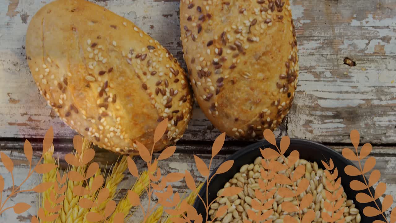 анимация оранжевой зерновой графики над хлебом