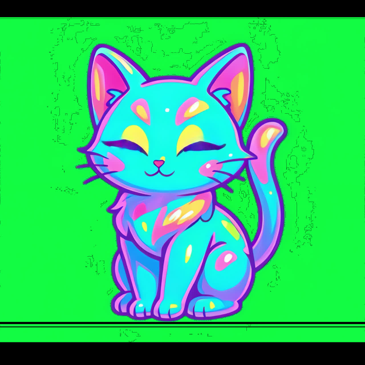 Animazione di illustrazione di gatto vivace e colorato in stile cartone animato, risorsa isolata, video 4K trasparente, alpha