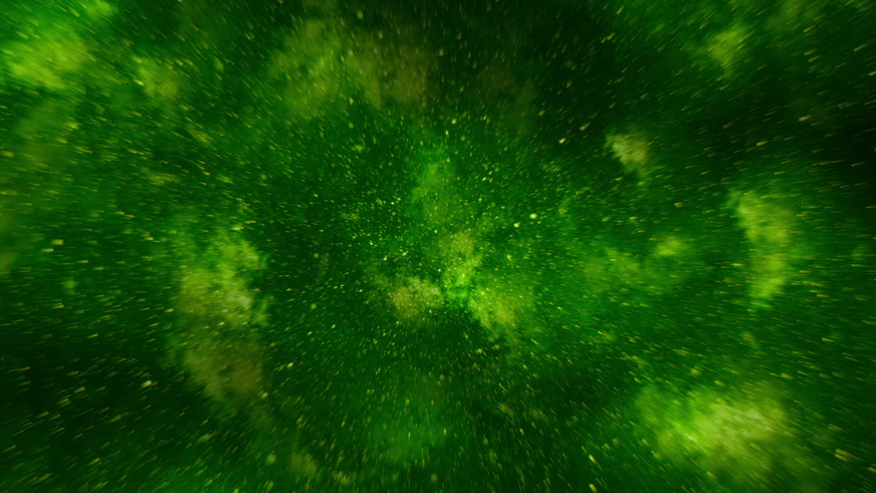 Grøn kosmisk tåge stjernefelt baggrund med hurtig warphastighedsbevægelseseffekt