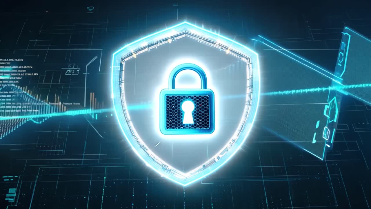 Cybersecurity Shield and Padlock