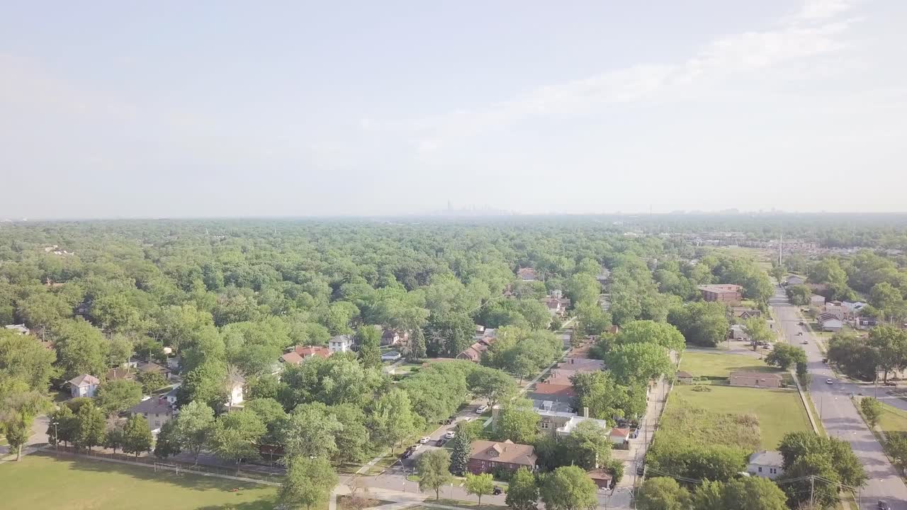Chicago south side neighborhood aerial view from a drone.