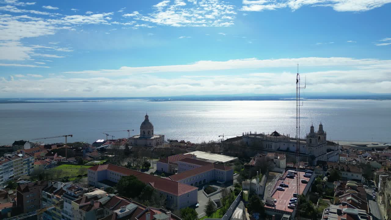 Aerial view over Lisbon with the Panteão Nacional and the Tejo River in the background,Lisbon,Portugal