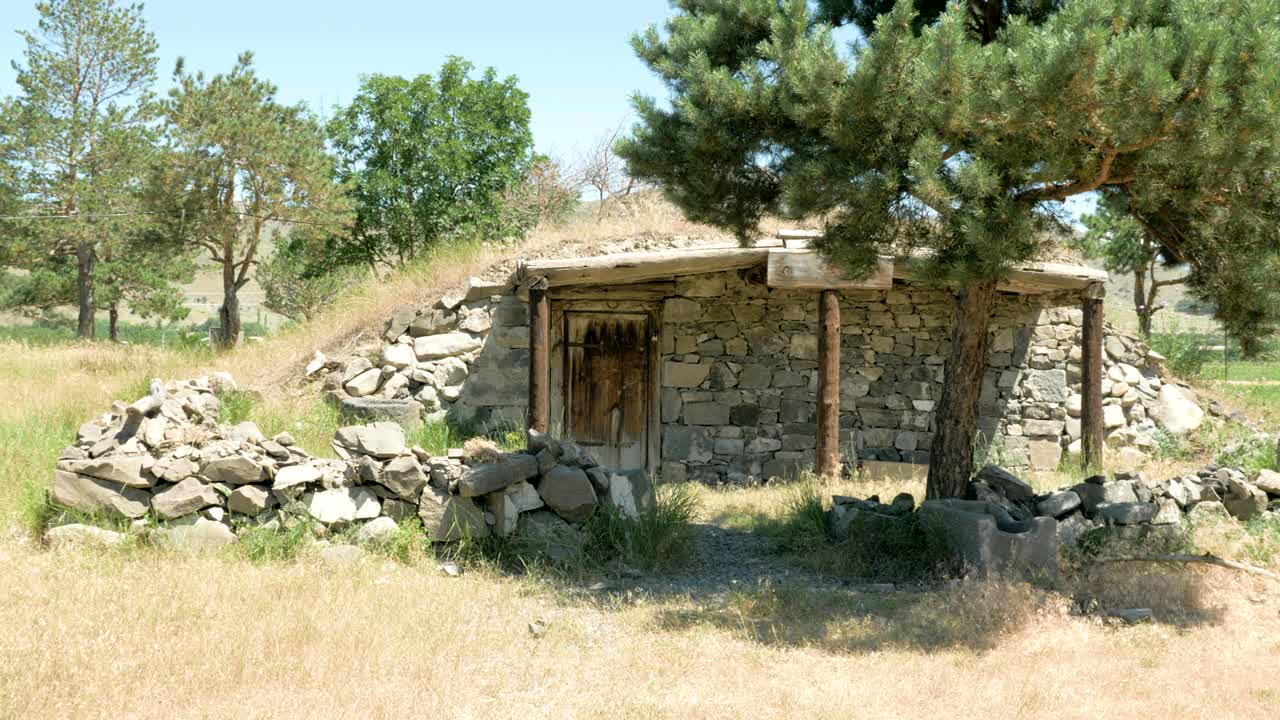 Dugout house in hot summer