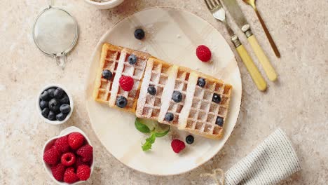 waffles served on plate with berries