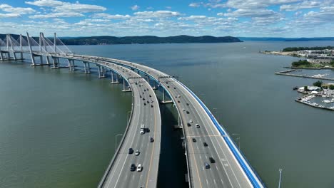 aerial of new modern tappan zee bridge over hudson river