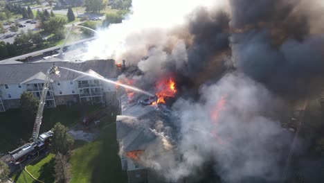 huge fire and smokes in senior living apartments, trenton, michigan, usa