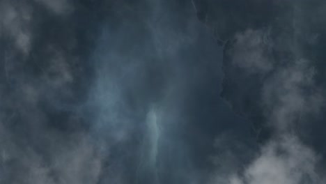 a flash of lightning during a thunderstorm that occurs over a dark cloudy sky