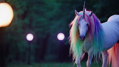 magical unicorn in the forest at twilight