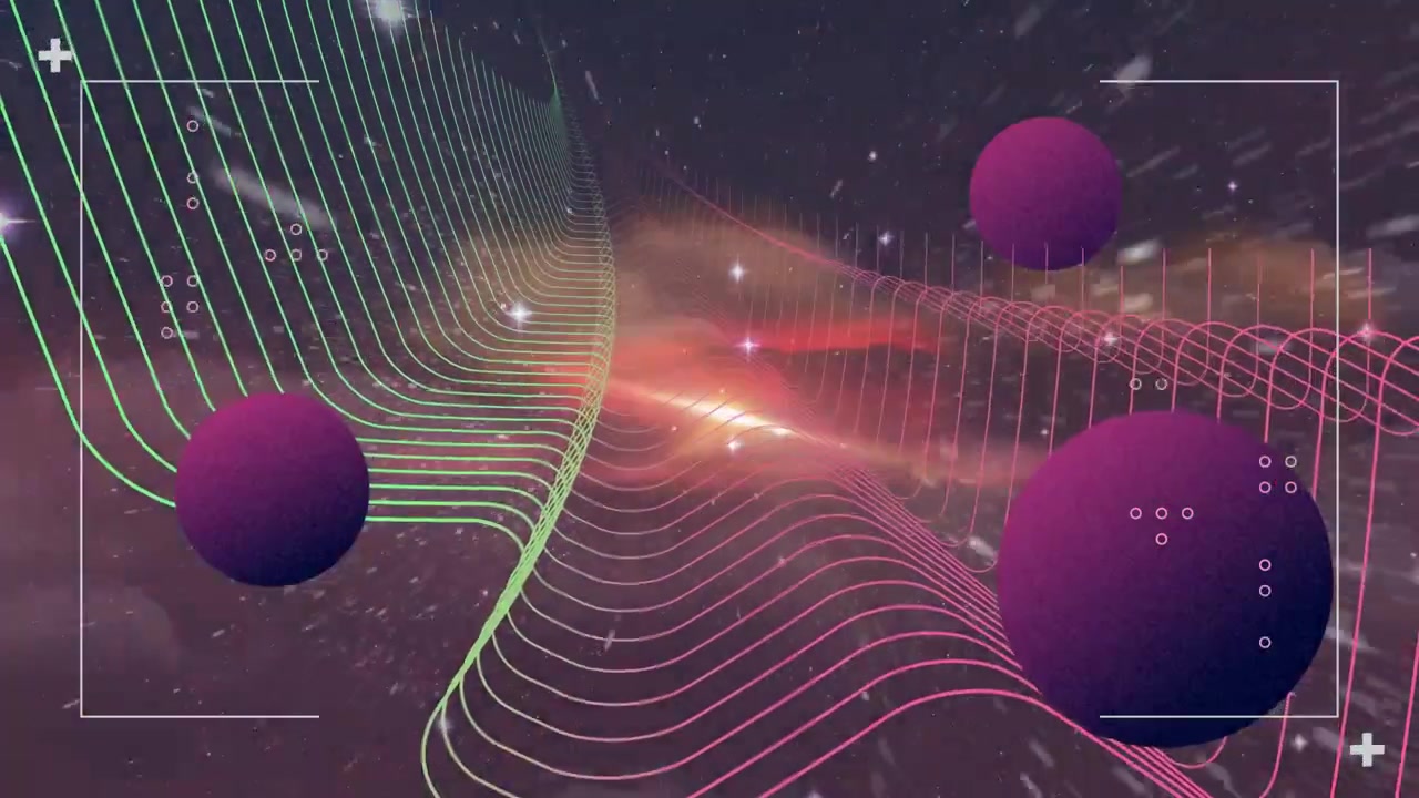 Abstract Motion Graphics with Floating Spheres and Neon Wave Lines