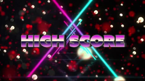 Animation-of-high-score-pink-text-over-tunnel-of-glowing-triangles