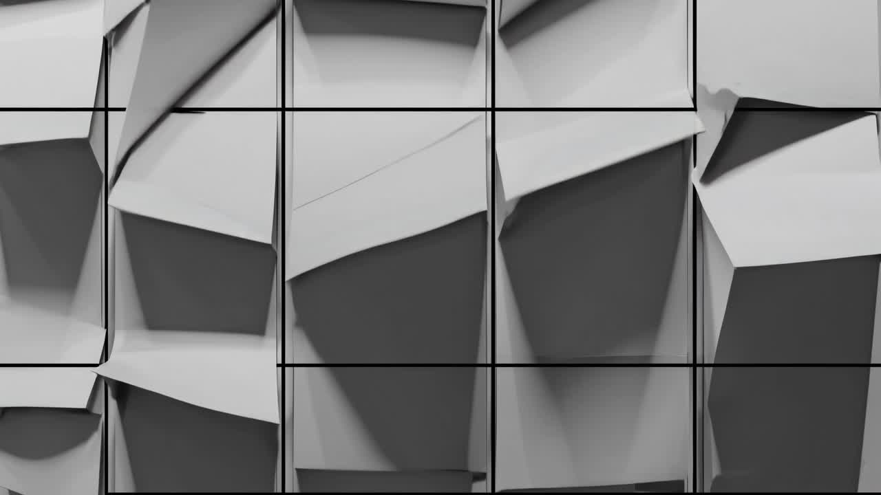 Abstract architectural sequence showcasing dynamic movement of folded surfaces, emphasizing texture and depth in a modern design context with captivating visual flow