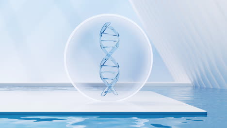 dna with water surface background, 3d rendering.