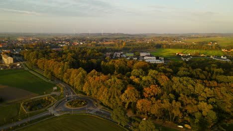árboles gloriosos y diferentes casas en lubawa, polonia - toma aérea