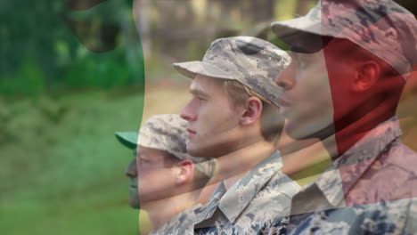 Animation-of-flag-of-italy-waving-over-diverse-soldiers