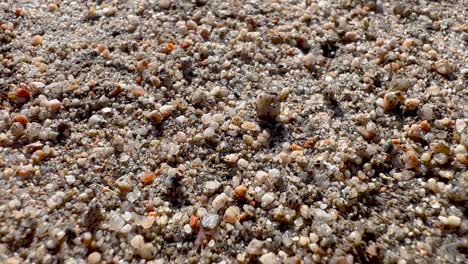 macro up-close static shot of multi-colored coarse sand on the ground on a sunny day