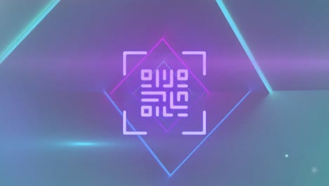 escáner de código qr con elementos de neón contra rastros de luz