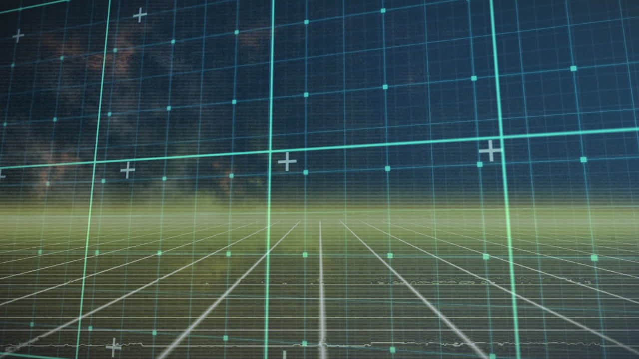 animación de la red de cuadrícula amarilla moviéndose contra un fondo azul.