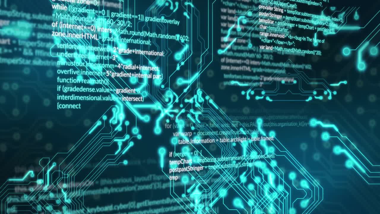 Animation of data processing over black background