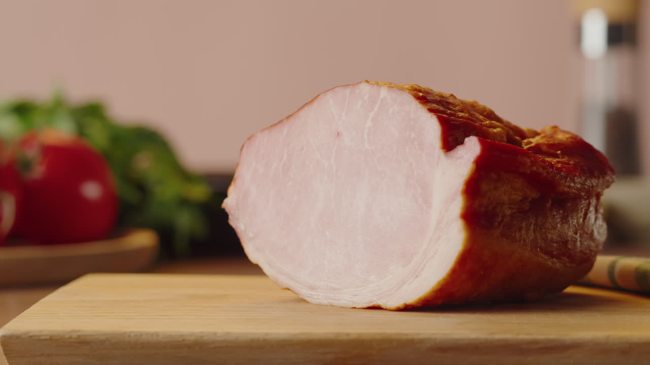 Preparing a slice of ham