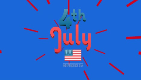 animation of 4th of july text on american flag colours on blue background