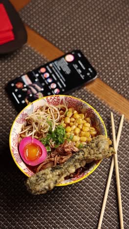 delicious ramen dish with pork, corn, and seaweed