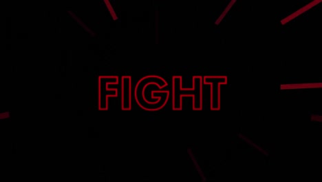 animación del texto de lucha sobre rayos rojos sobre fondo negro