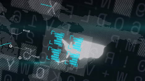 animación del procesamiento de datos digitales sobre el mapa del mundo.