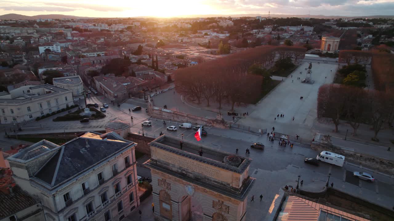 Aerial View of Nîmes, France at Sunset