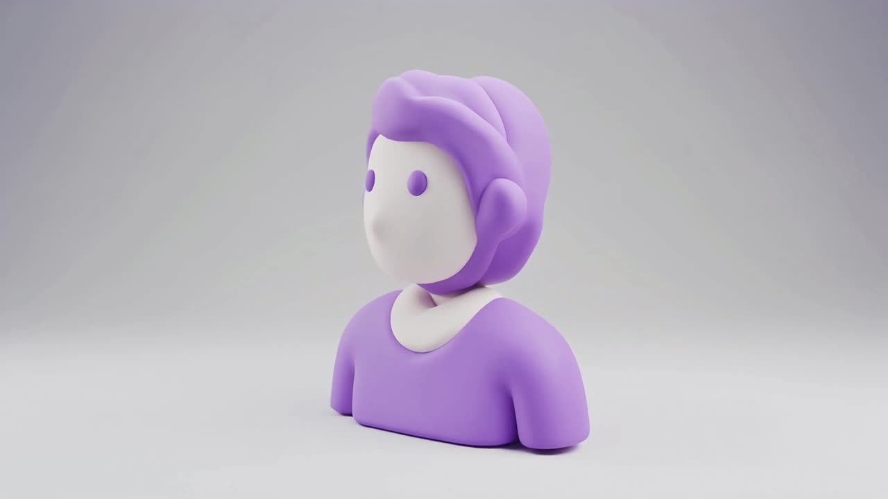 Icona avatar 3D minimalista che ruota su sfondo bianco