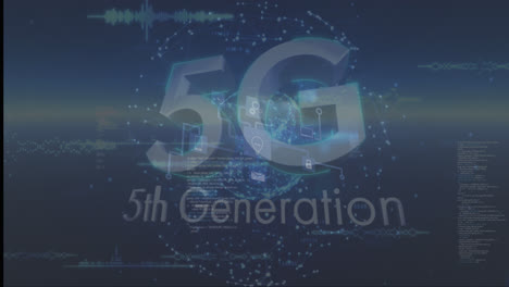 animation of 5g 5th generation and connections on navy background