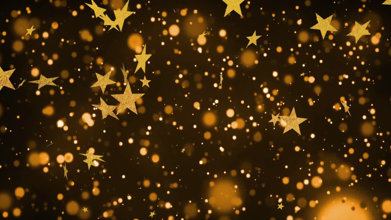 animación de puntos de luz y estrellas sobre fondo negro
