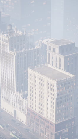 aerial view of a city with fog