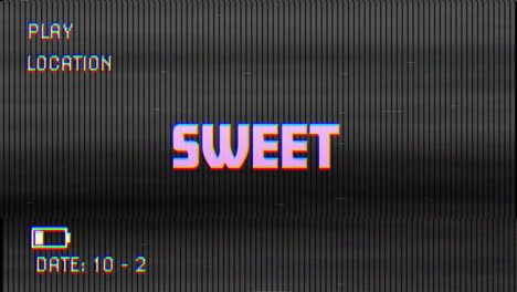 animazione digitale dell'effetto glitch vhs su testo dolce su sfondo nero