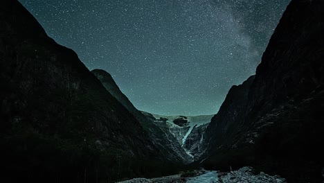 an awe-inspiring view of the night sky above the kjenndalsbreen glacier