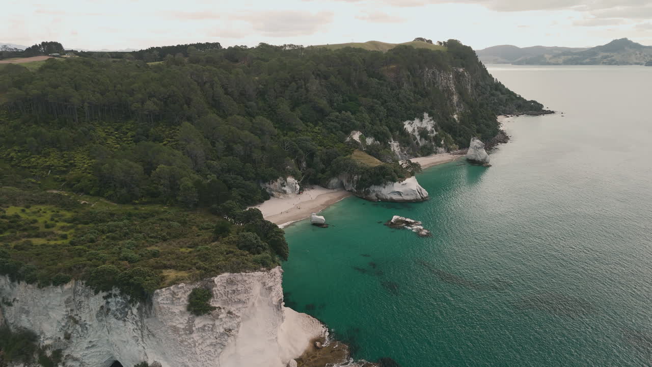 Aerial View of a Beautiful Beach and Coastal Landscape in New Zealand