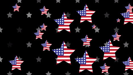 animation of stars with flag of usa on black background