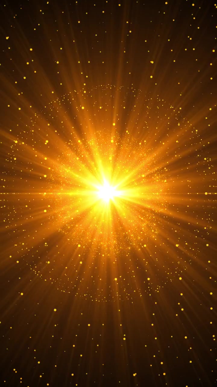 Luz de explosión dorada radiante, intenso destello central, partículas brillantes, rayos expansivos, aspecto dramático