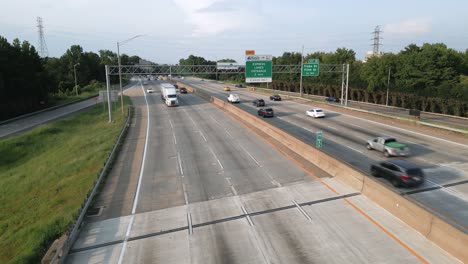 Highway-Interstate-Traffic-Footage-Charlotte,-North-Carolina-I-77-Aerial-Drone