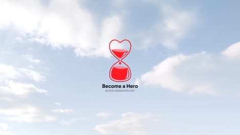 animación de la forma del corazón bolsa de sangre y convertirse en un texto héroe sobre las nubes