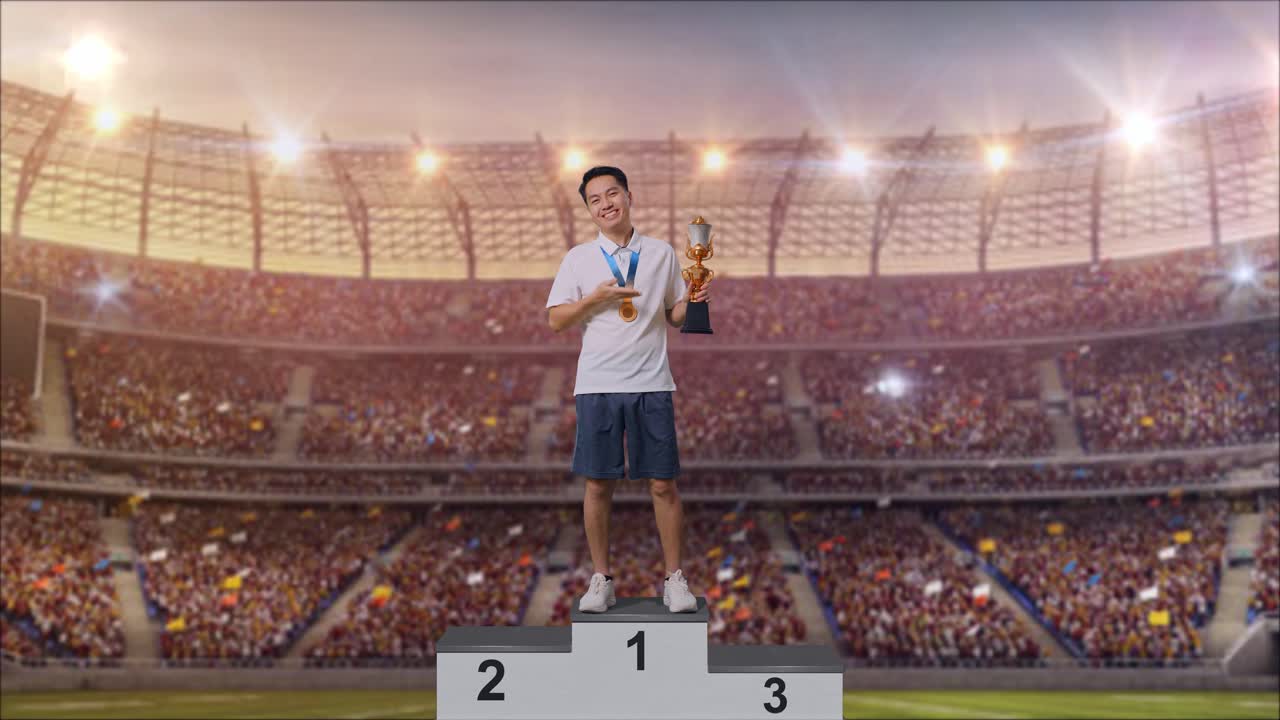 campeón en el podio