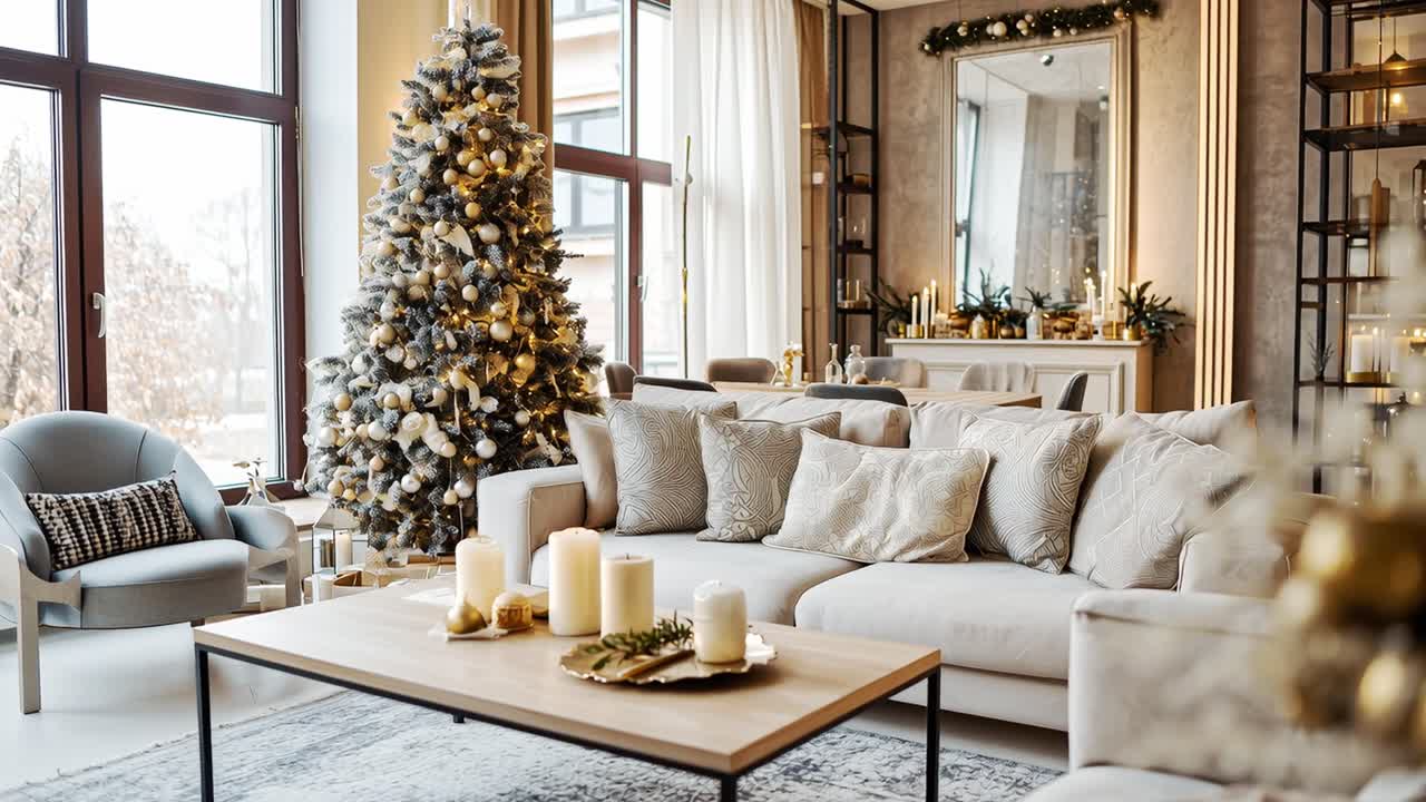 Elegante soggiorno decorato per Natale