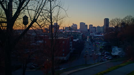 gimbal shot of sunset in downtown richmond virginia