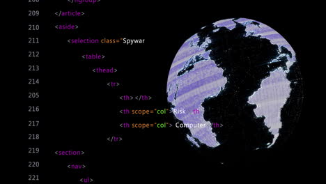 animation of globe over data processing on black background