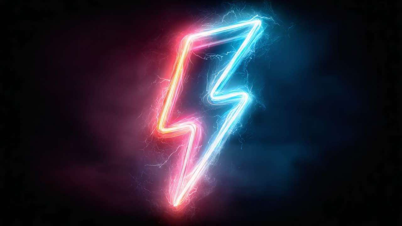 Illuminated Lightning Bolt: A Stunning Neon Display of Energy and Electricity Captured in Striking Colors with Electric Vibes Against a Dark Background