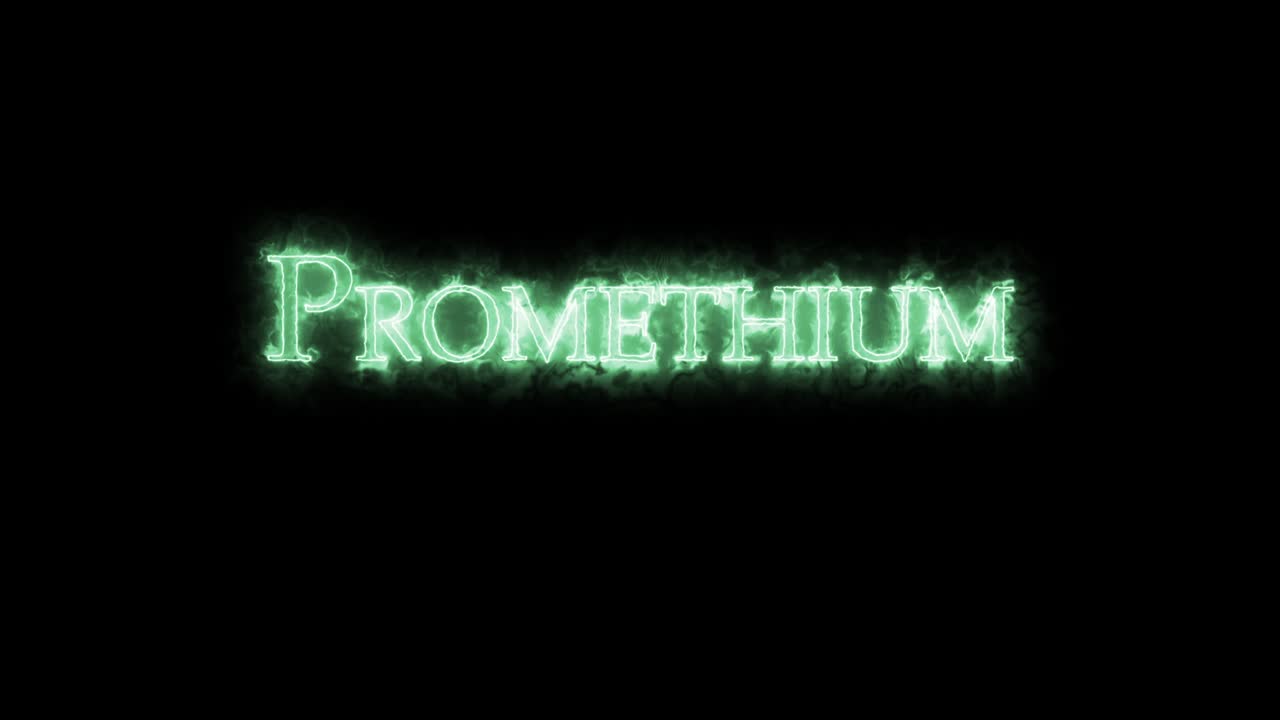 prometium, elemento químico, escrito con fuego. bucle