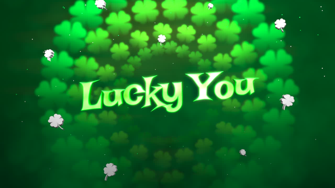 Lucky Day on sky with fly small glitters and green shamrocks
