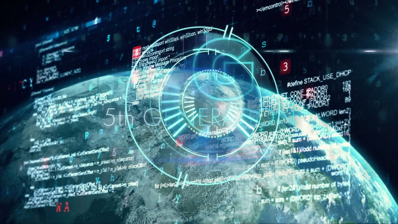 animación del círculo de procesamiento sobre el procesamiento de datos y el globo sobre fondo negro