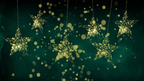 Animation-of-dots-over-golden-stars-on-green-background
