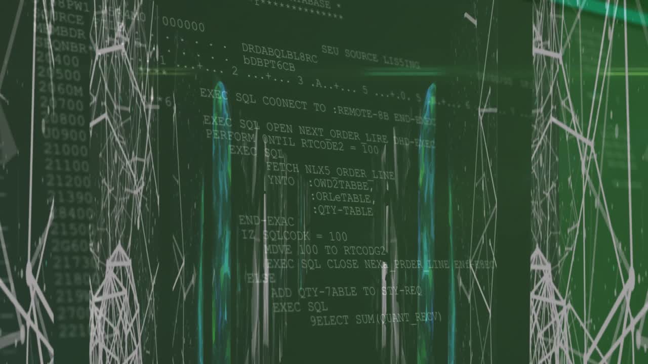animación de datos y formas en fondo negro y verde