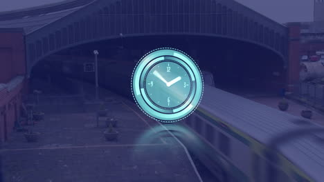 animación del reloj moviéndose rápidamente sobre el tren